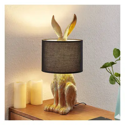 Lindby Stolní lampa Lindby Lorentina, výška 57 cm, králík, zlatá barva, textilie