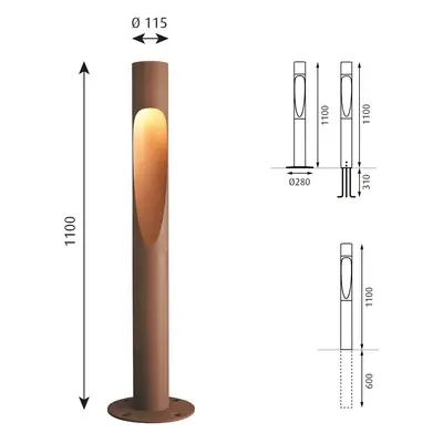 Louis Poulsen Louis Poulsen Flindt uzemněné 110 cm corten