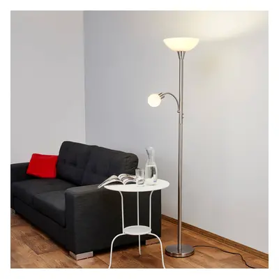 Lindby Stojací lampa Lindby Elaina, 180 cm, barva niklu, světlo na čtení