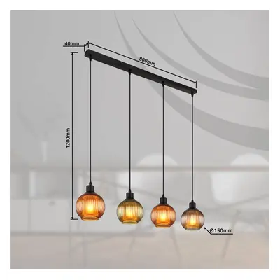 Globo Závěsná lampa Zumba, zelená/bronzová/benzínová, 90 cm, 4 světla, sklo