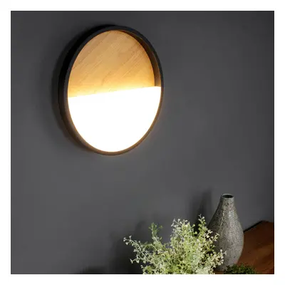 Eco-Light Nástěnné světlo LED Vista, světlé dřevo/černá, Ø 30 cm