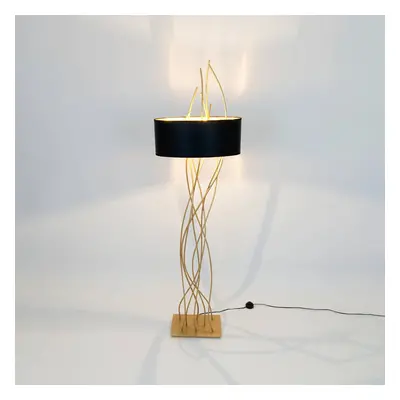 Holländer Oválná stojací lampa Elba, zlatá/černá, výška 180 cm, železo