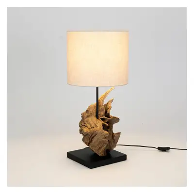 Holländer Stolní lampa Filicudi, béžová/dřevěná barva, výška 60 cm, plátno