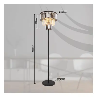 Globo Stojací lampa Naxis, černá/kouřově šedá, výška 160 cm, křišťálová