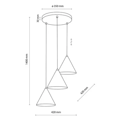 TK Lighting Závěsné svítidlo Cono, třísvítidlo, kulaté, Ø 42 cm, bílé