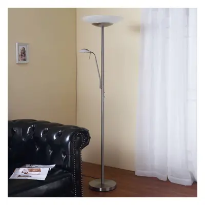 Lindby LED stojací lampa Ragna, čtecí světlo, nikl matný