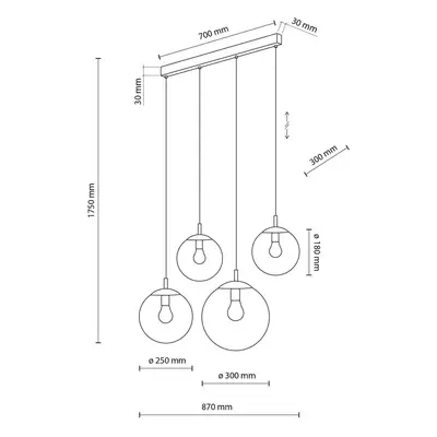 TK Lighting Závěsné svítidlo Esme, sklo, grafitově průhledné, 4 světla, lineární