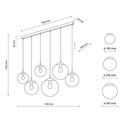 TK Lighting Závěsné svítidlo Esme, sklo, grafitově průhledné, 6 světel, lineární