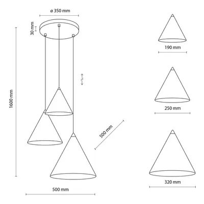 TK Lighting Závěsné svítidlo Cono, třísvětelné, kulaté, barevné, různé velikosti