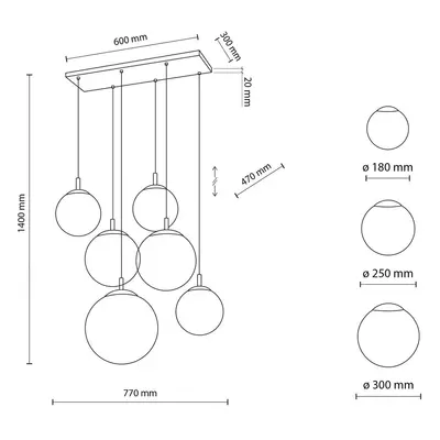 TK Lighting Závěsné svítidlo Esme, opálové sklo, šestisvětlo, obdélníkový tvar