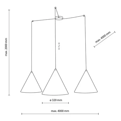 TK Lighting Závěsné svítidlo Cono 3-světelné decentrální stínidlo 32 cm černé