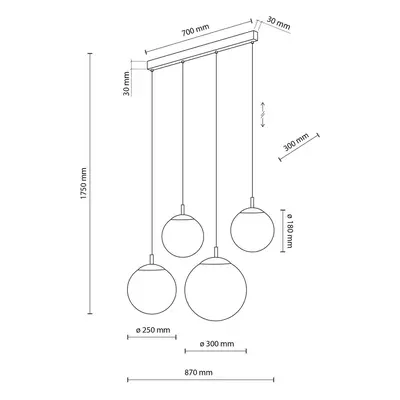 TK Lighting Závěsné svítidlo Esme, opálové sklo, čtyřsvětlo, lineární