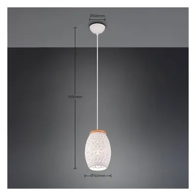 Reality Leuchten Závěsná lampa Bidar, Ø 15 cm, matná bílá, kov