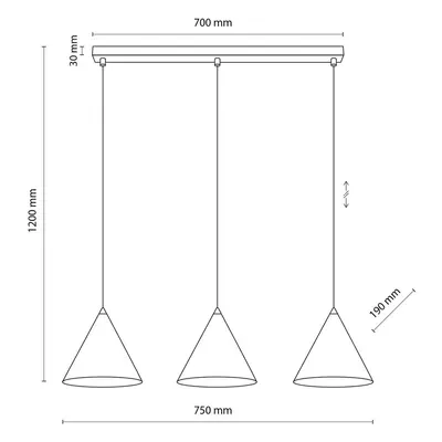 TK Lighting Závěsné svítidlo Cono, třísvětelné, lineární, délka 75 cm, bílé