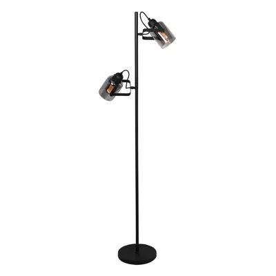 Freelight Stojací lampa Fumoso, 2 světla, výška 143 cm, černá/kouřově šedá