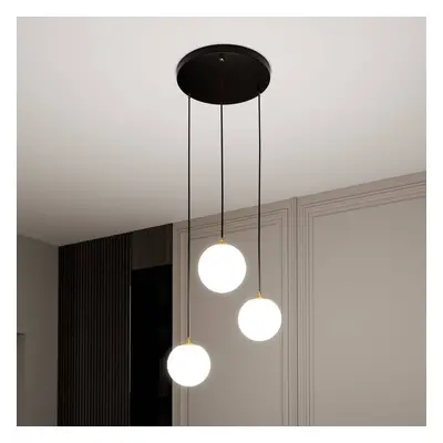 EMIBIG LIGHTING Závěsné svítidlo Royal, 3 světla, opálová bílá/černá, sklo, E14