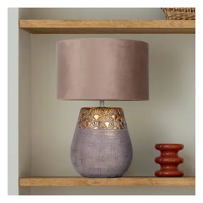 Näve Stolní lampa Bronco, béžová barva, keramika/umělá kůže, výška 39 cm