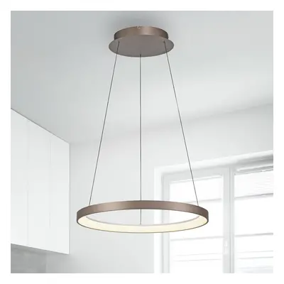 Paul Neuhaus Paul Neuhaus LED závěsná lampa Hoop, hnědá, Ø 57 cm, stmívatelná