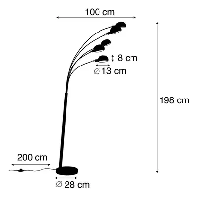 QAZQA Stojací lampa Sixties s pěti rameny, černá