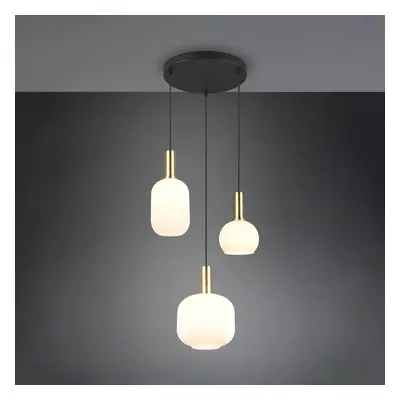 Trio Lighting Závěsné svítidlo Diva, 3 světla, mosazná barva, opál, sklo, kov