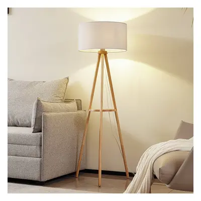 Lindby Stojací lampa Lindby Adamio, Ø 45,5 cm, bílá, textil, trojnožka