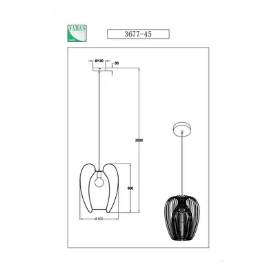 Fabas Luce Závěsné svítidlo Camp, Ø 40 cm, černé, drátěný koš