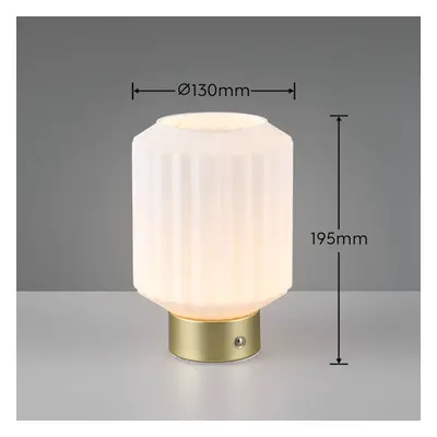 Reality Leuchten LED dobíjecí stolní lampa Lord, mosaz/opál, výška 19,5 cm, sklo