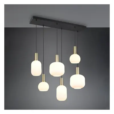 Trio Lighting Závěsné svítidlo Diva, 6 světel, mosazná barva, opál, kov, sklo