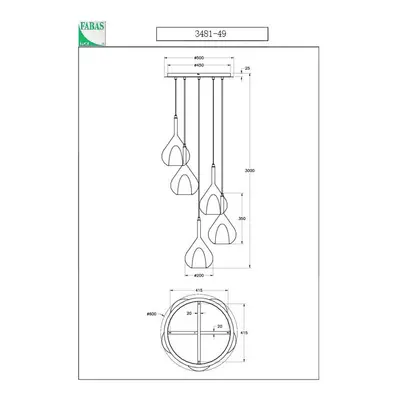 Fabas Luce Závěsná lampa fialová, 5 světel, kouřově šedá/jantarová/čirá/zelená/modrá