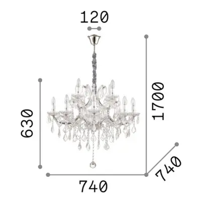 Ideallux Lustr Ideal Lux Napoleon, zlatá barva, křišťál 12flg.