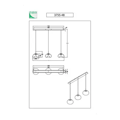 Fabas Luce LED závěsné svítidlo Brena, transparentní, 3 světla, stmívatelné, CCT