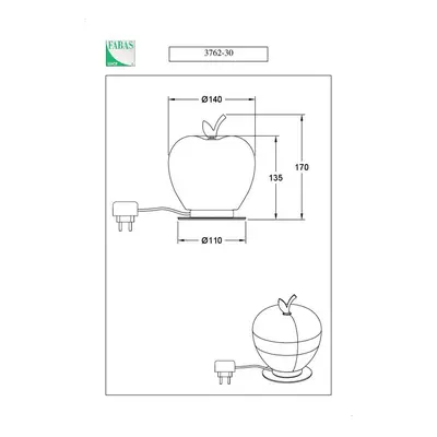 Fabas Luce Stolní lampa Wendy LED, bílá/chrom, tvar jablka, sklo, stmívatelná