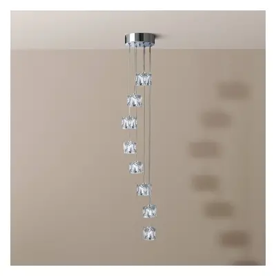 Searchlight Závěsné svítidlo Ice Cube LED, 8 světel, chrom, křišťálové sklo