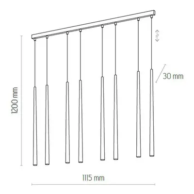 Euluna Závěsné svítidlo Piano, podlouhlé, 8 světel černá/zlatá