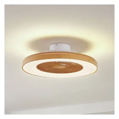 Lindby Lindby LED stropní ventilátor Teleo, Ø 58 cm, barva dřeva, CCT