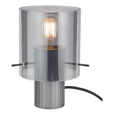 Brilliant Stolní lampa Riffelini, výška 22 cm, kouřově šedá, sklo