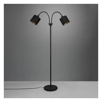 Reality Leuchten Stojací lampa Tommy, černá/zlatá, výška 130 cm, 2 světla, tkanina