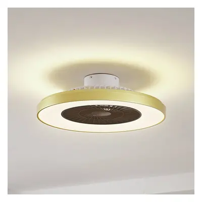 Lindby Lindby LED stropní ventilátor Teleo, mosaz, DC, tichý, Tuya