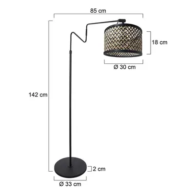 Steinhauer Stojací lampa Linstrom, kov, bambusový výplet, černá/přírodní barva