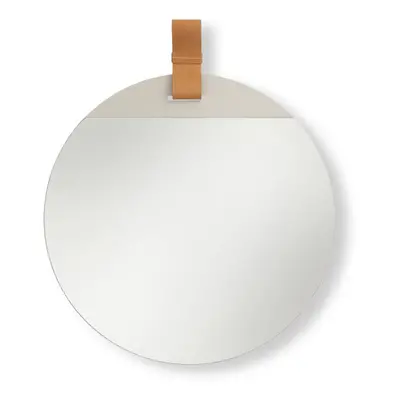 ferm LIVING ferm LIVING zrcadlo Enter, Ø 45 cm, sklo, železo, kožený pásek