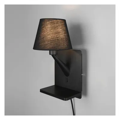 Trio Lighting Nástěnné svítidlo Comfort, matná černá, kov, zástrčka, E14