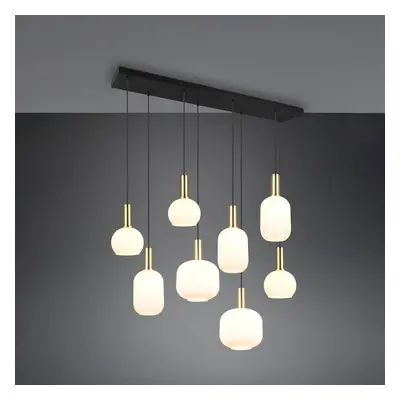 Trio Lighting Závěsné svítidlo Diva, 8 světel, mosazná barva, opál, kov, sklo