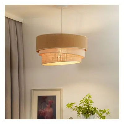 Euluna Závěsná lampa Euluna Trio Juta, přírodní hnědá/bílá/rafie, Ø 45 cm