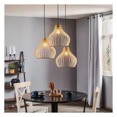 TEMAR LIGHTING Závěsné světlo Barrel, dřevo, 3 zdroje, kulaté