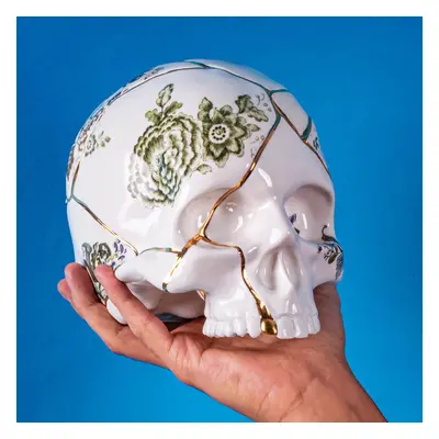 SELETTI SELETTI Socha Kintsugi Skull, bílá, porcelán, zlato