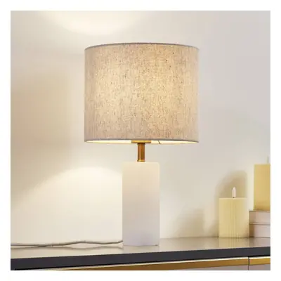 Lindby Stolní lampa Lindby alabastr, bílá/béžová, Ø 25 cm, mramor, E27