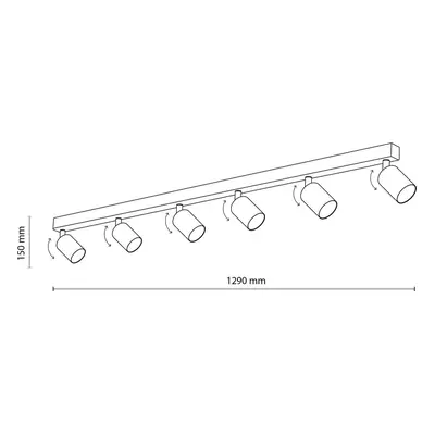 TK Lighting Stropní bodové topení, nastavitelné, hnědé, lineární se šesti plameny