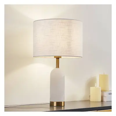 Lindby Stolní lampa Lindby alabastr, bílá/zlatá, Ø 30 cm, mramor, E27