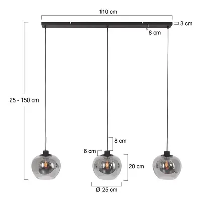 Steinhauer Závěsné svítidlo Lotus, černé, 3 světla, paprsek, kov, sklo
