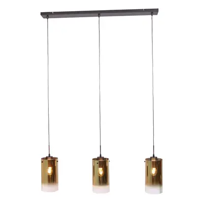 Freelight Závěsná lampa Ventotto, černá/zlatá, délka 105 cm, 3 světla, sklo